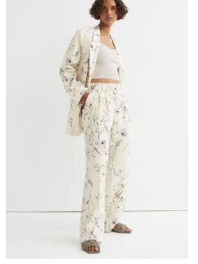 H&M High-Waisted Linen Blend Floral Pants